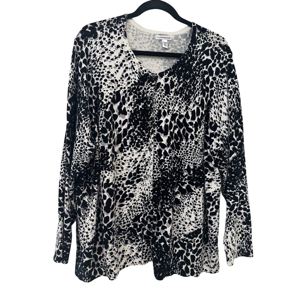 Croft & Barrow Womens 3X Button Up Cardigan Sweater Leopard Print Cotton Office